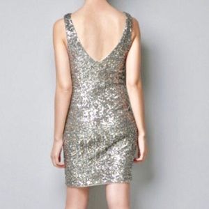 Zara Gray Sequined Low Back Party Dress Size Large